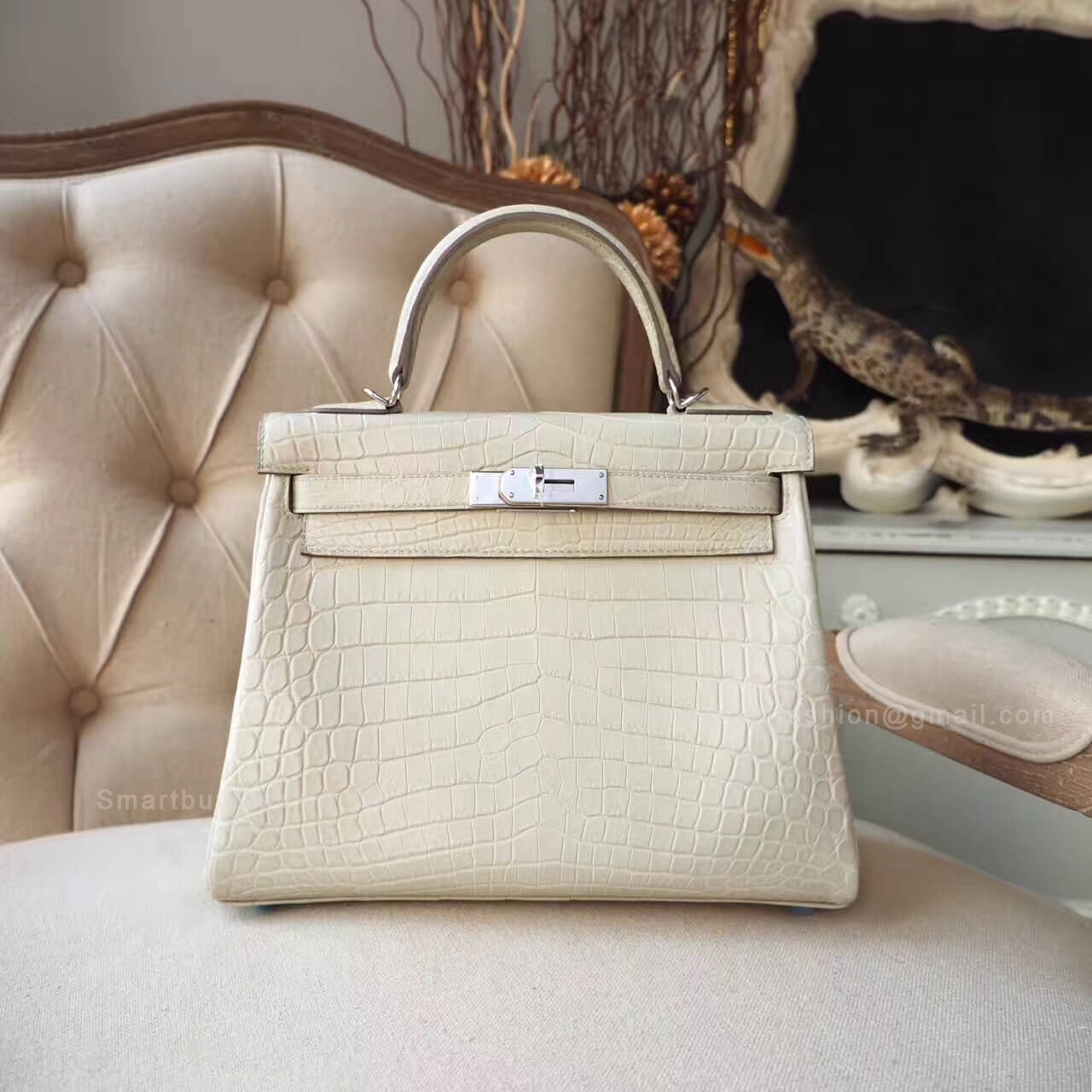 Hermes Kelly 28 Bag in 8L Beton Matte Nile Croc PHW